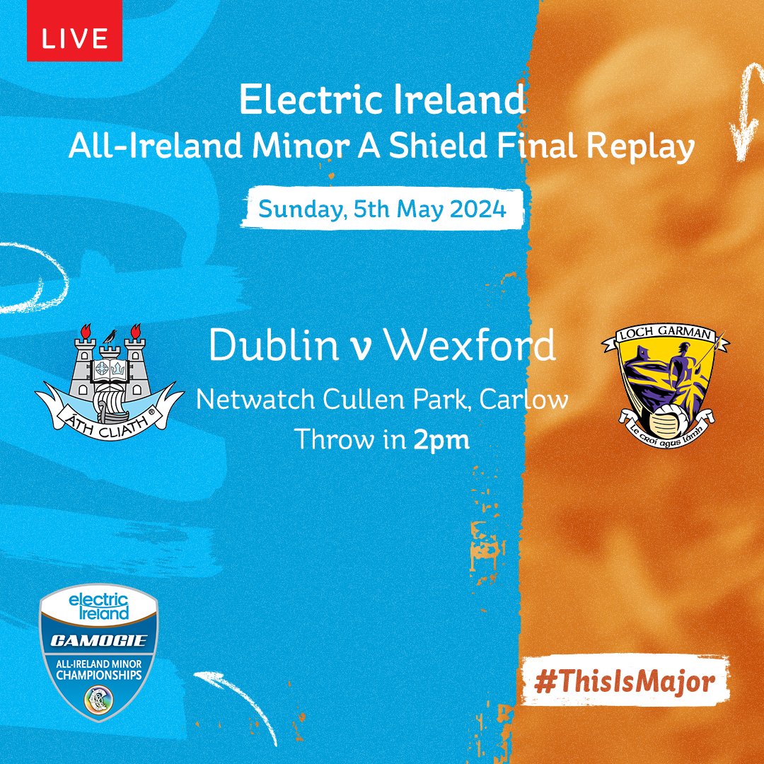 We will be live streaming the All-Ireland Camogie Minor A Shield Final replay between Dublin and Wexford! 🏆 #ThisIsMajor 📺 Tune in here: electricireland.ie/cmc @OfficialCamogie