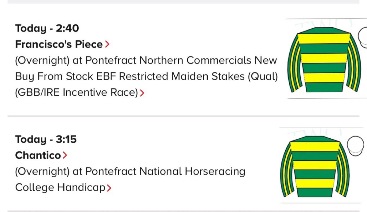 2 runners today @ponteraces. We introduce a lovely colt mayson colt called Francisco’s piece at 2.40 under @PMulrennan. And at 3.15 we’re hoping chantico can go one better than the last day under Callum Rodriguez. Best of luck to all connections. #keatleyracing #winners