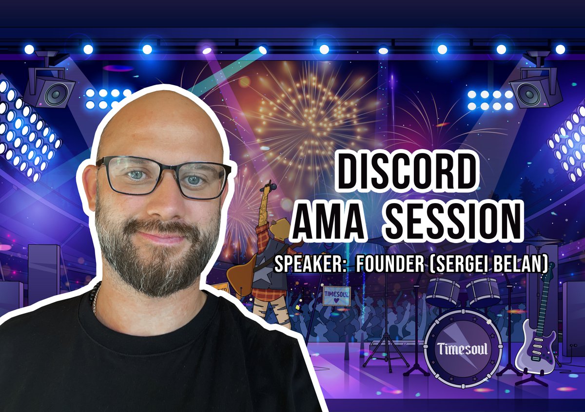 🚀AMA WITH TIMESOUL COMMUNITY SPEAKER: Founder (Sergei Belan) WHEN: 02.05.24, 7 AM (UTC) WHERE: discord.com/events/1017720… ⚡What should we discuss? Global project news Plans for the near future Q&A session Be sure to 🔔subscribe to the event to be on AMA for sure.