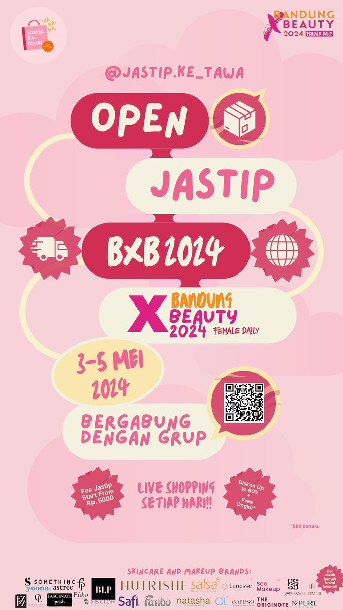honqvey's tweet photo. OPEN JASTIP BANDUNG X BEAUTY!!

tanggal 3-5 mei🛍️ all brand skincare, makeup, body care, haircare, fashion discount up tp 80%💋 bisa join group live shopping ini yaa🥰

pengiriman dari bandung dan bisa keseluruh indonesiaa!

https://t.co/7aUNkrtV4d https://t.co/t9VNMJm35q
