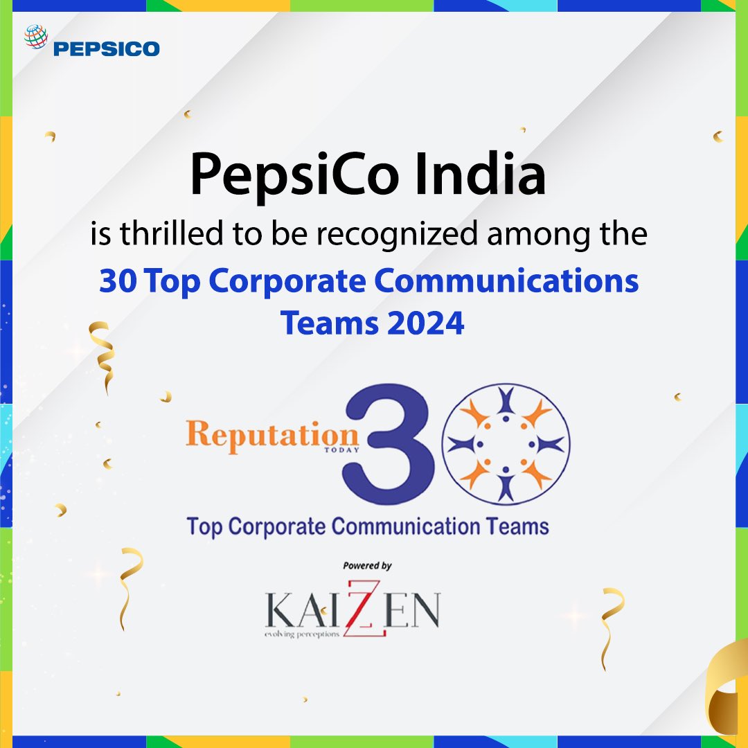 This milestone underscores PepsiCo India’s dedication to ensuring transparent and effective communication with all stakeholders and consumers. We extend our gratitude to @RepTodayMag for the recognition, fueling our enthusiasm to continue making strides! #PepsiCoProud #RT30TCCT