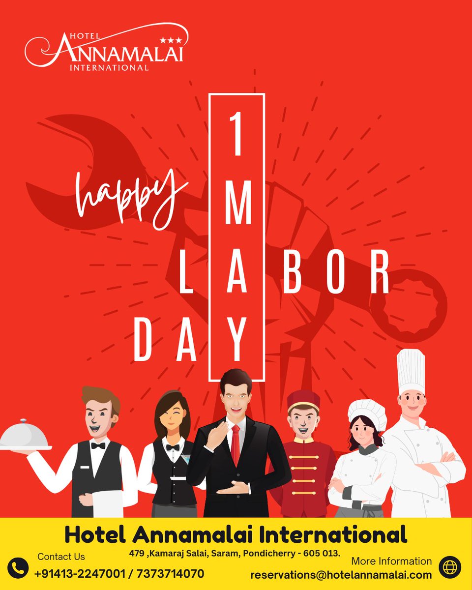 Let’s celebrate the achievements of workers worldwide on this special day. Happy Labour Day!

#HotelAnnamalai #HotelannamalaiInternational #hotelannamalaipondy #labourday #mayday #may #labour #workersday #happylabourday #labourparty #worldlabourday #work #internationalworkersday