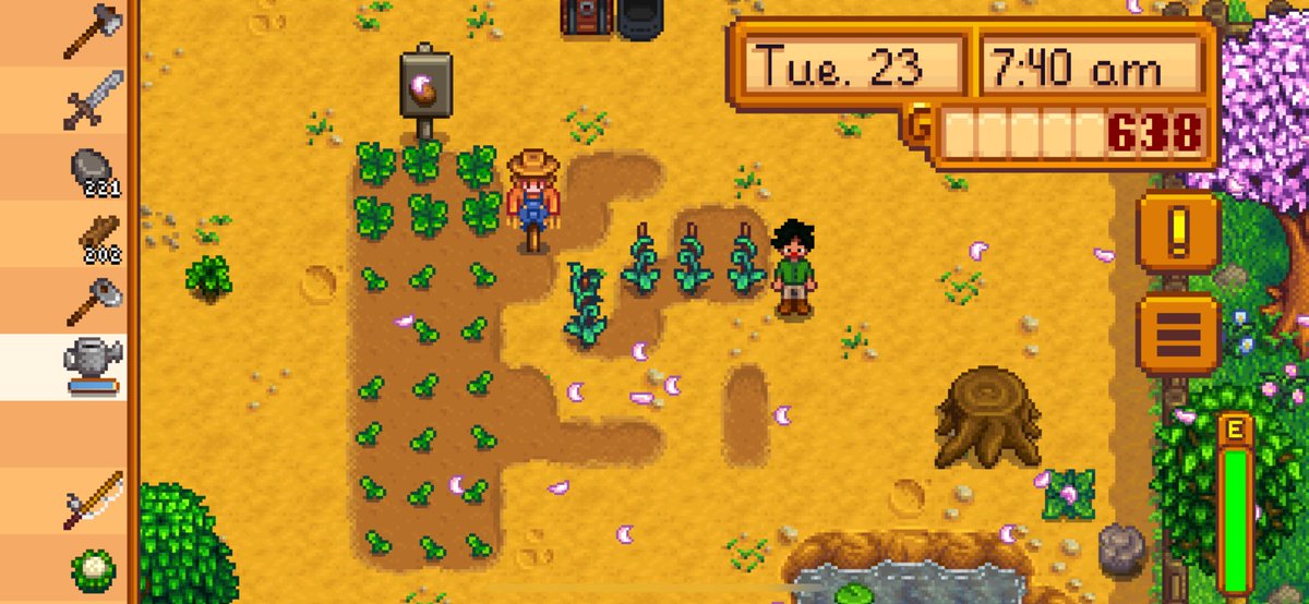 looking for #StardewValley beginner tips! I realize I’m on 23rd of Spring and haven’t gotten much done 

-level 16 mines 
-no buildings
-no income stream 
-not friendly with anyone yet 
-mostly spent the time forging and gathering resources 
-can’t fish for shit