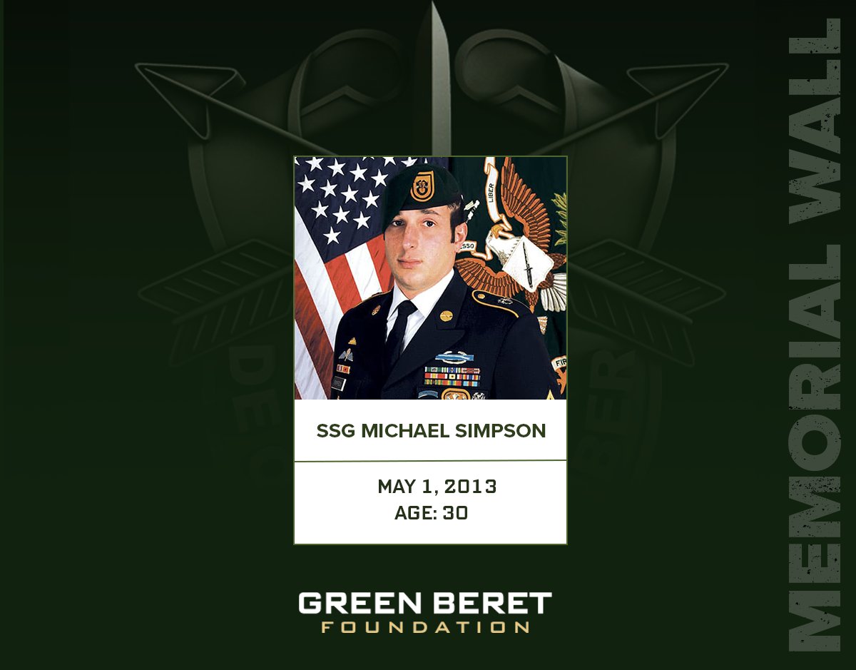 Today, we remember Staff Sgt. Michael H. Simpson who died on this day in 2013 of injuries sustained from an improvised explosive device. SSG Simpson was assigned to C Company, 4th Battalion, 1st Special Forces Group (Airborne). De Oppresso Liber #greenberet #rememberthefallen