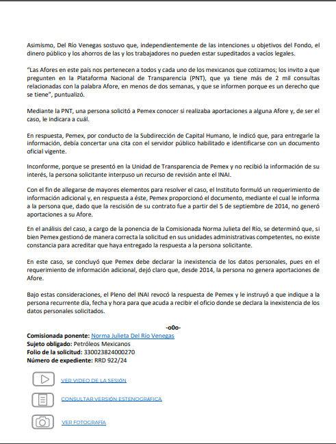 📃#ElINAIteInforma Instruye INAI a @Pemex informar a una persona sobre aportaciones a su Afore 🔗ow.ly/NHwy50RtosY