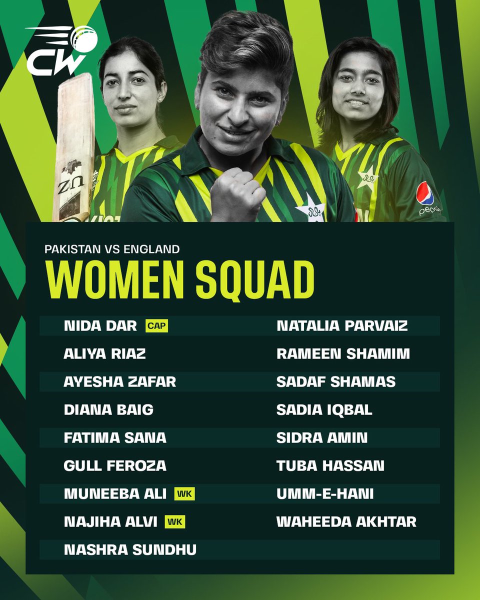 🚨 Pakistan announces its women's squad for the upcoming tour of England.

#PAKvENG