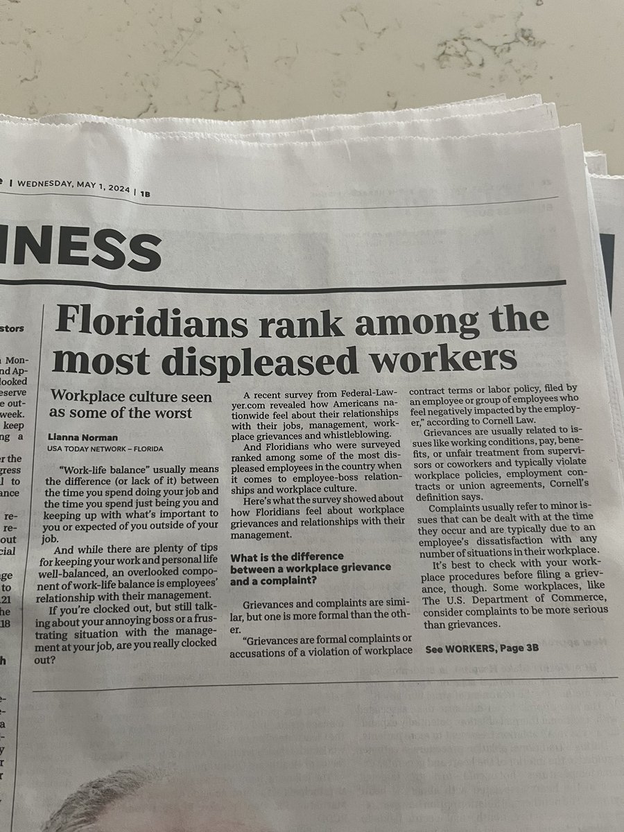 📌 Florida is workplace culture & employee boss relationships are some of the “most toxic” in the country
📌 Fl low rating is due to the fact that nearly half of Floridians that were surveyed, said they were resort to whistleblowing to call out malpractice in their workplace”