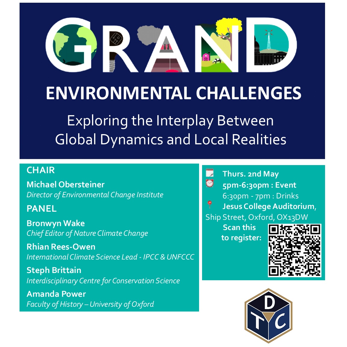 2nd May - 5pm - Jesus College Oxford, and online: The second in this years Grand Challenge series asks the question just how global is global? For more information, and to register (free) visit envres.web.ox.ac.uk/grand-environm….  Join us afterwards for drinks and snacks.