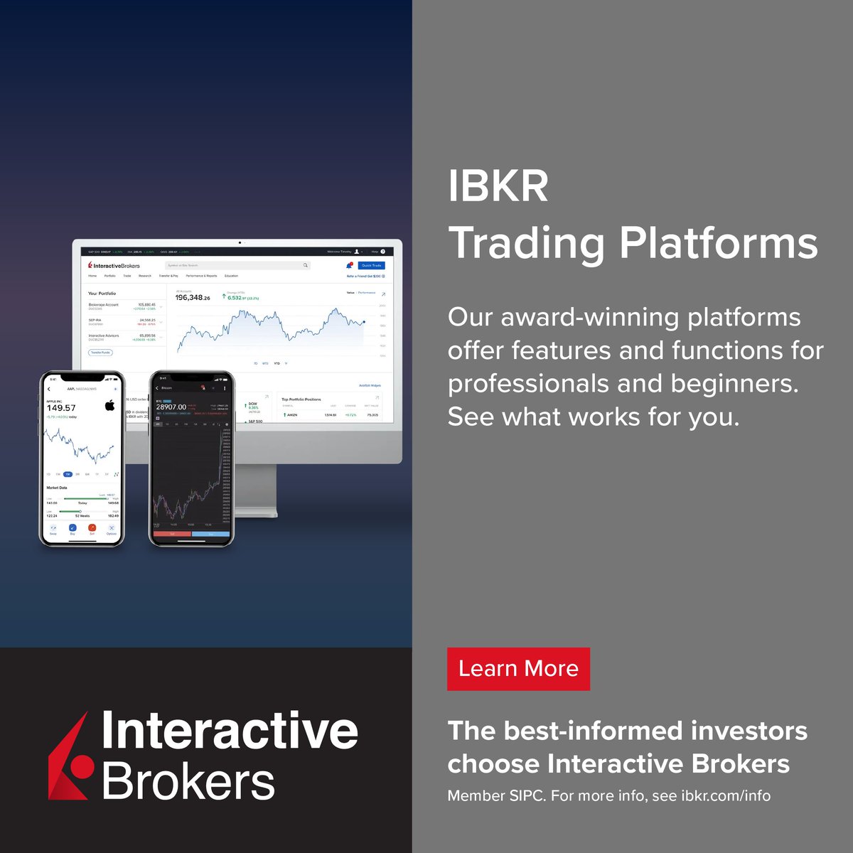 Interactive Brokers clients get access to award-winning platforms powering professional traders. Learn more about IBKR trading platforms, including Trader Workstation (#TWS), IBKR Mobile, #GlobalTrader, and more: spr.ly/platft