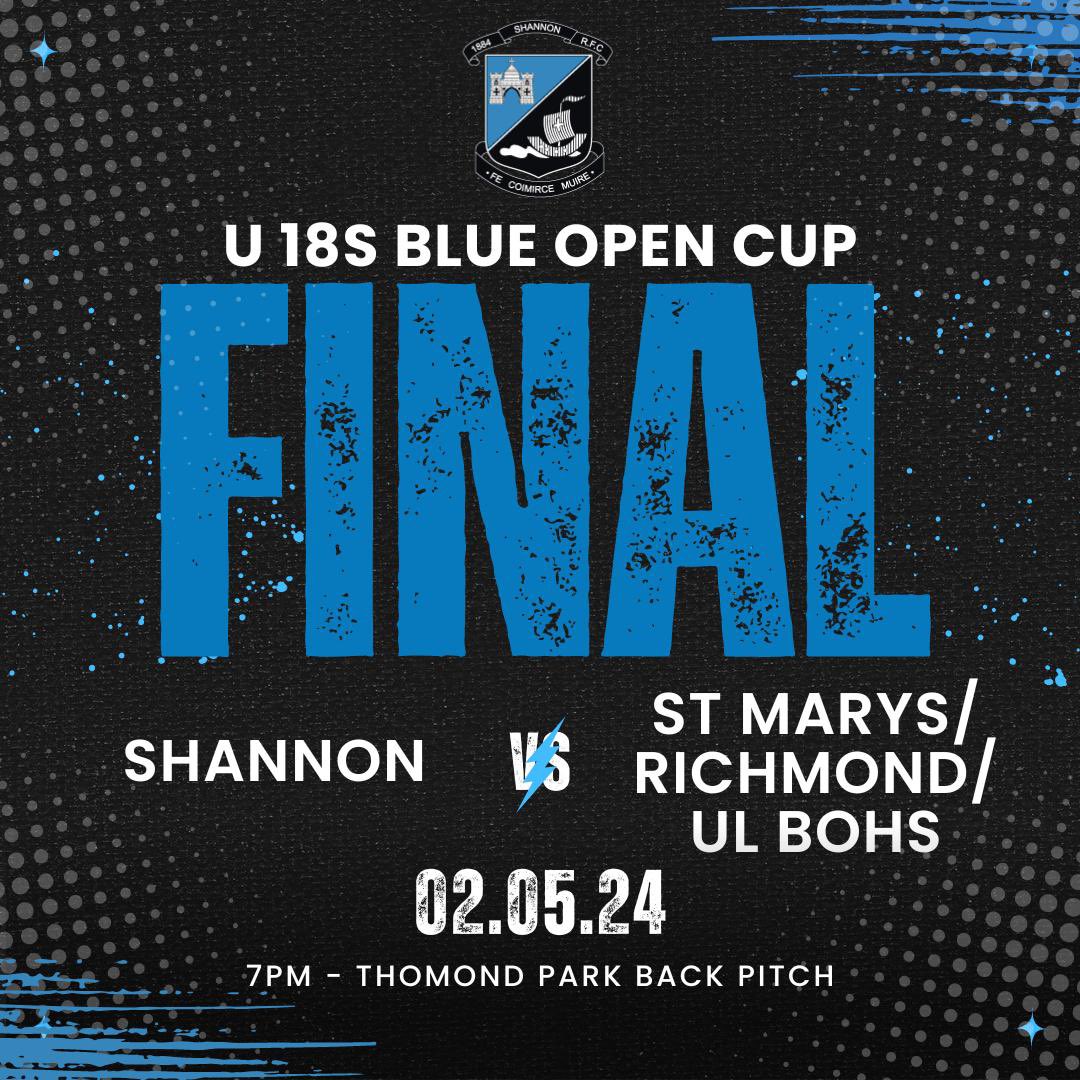 All eyes turn to Thomond Park this Thursday night at 7pm for our u18s open cup final. Best of luck to the under 18s and please come along to support! #ThereIsAnIsle
