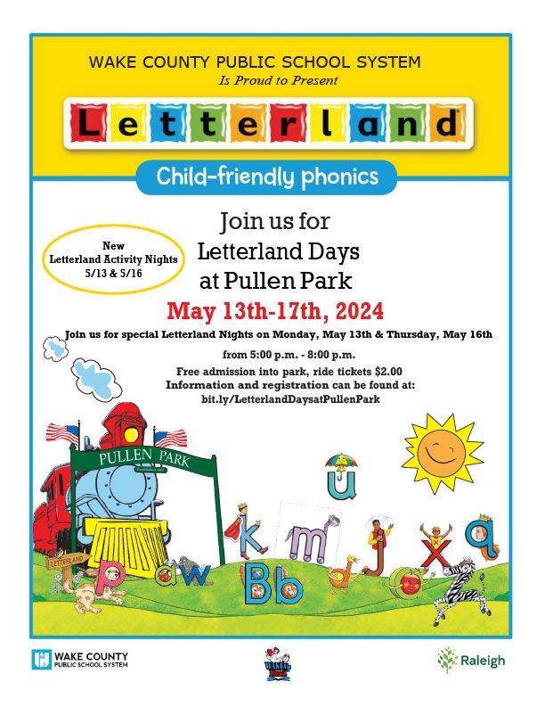 Triangle Camps, Track-out, and More (@tricampswcpss) on Twitter photo FREE FAMILY-FRIENDLY EVENT: On May 13โ16, 10 a.m. - 8 p.m., <a href="/RaleighGov/">City of Raleigh</a>, <a href="/letterland/">Letterland</a>, and <a href="/Literacy4Wake/">WAKE Up and Read</a> present Letterland Days 2024. Enjoy Letterland Activity Nights from 5-8 p.m. Learn more - wcpss.net/letterland #wcpss #trianglecamps FREE FAMILY-FRIENDLY EVENT: On May 13โ16, 10 a.m. - 8 p.m., <a href="/RaleighGov/">City of Raleigh</a>, <a href="/letterland/">Letterland</a>, and <a href="/Literacy4Wake/">WAKE Up and Read</a> present Letterland Days 2024. Enjoy Letterland Activity Nights from 5-8 p.m. Learn more - wcpss.net/letterland #wcpss #trianglecamps