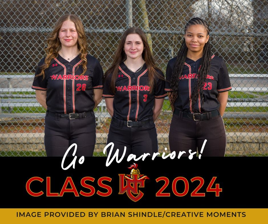 Let's celebrate Whitney McGlothlin, Joely Bussey, and Deyona Johnston! These members of the Class of 2024 will be recognized before tonight's 5:15 p.m. softball game versus Bexley. Join us at Woller Field. Put on the full armor of God in competition and life. #WarriorForLife