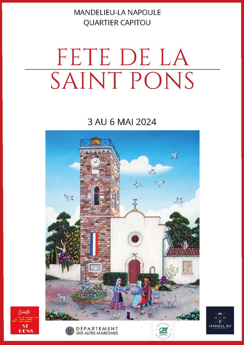 Du 3 au 6 mai 2024 c'est le retour de la Fête de la Saint Pons @MandelieuVille ! 🎉 Défilés, feux d'artifice, messes provençales et plus ! 

Tout le programme ici 👉ow.ly/1nc650RaiEq

@MandelieuOTC #CotedAzurFrance @AlpesMaritimes #Departement06