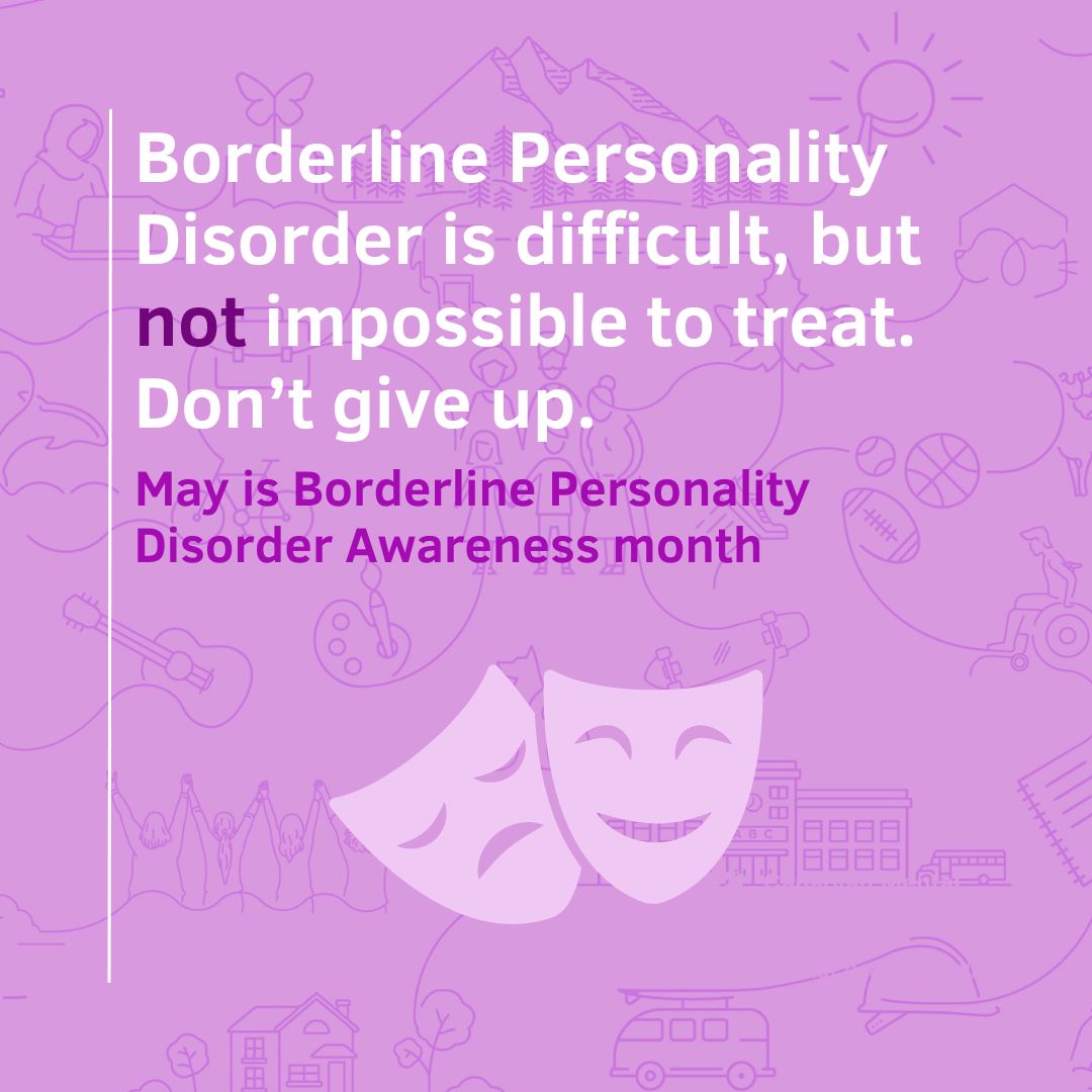 May is Borderline Personality Disorder Awareness Month.  Borderline personality disorder carries many myths and misconceptions. 

Visit novascotia.cmha.ca/may-is-borderl…  and let's separate fact from fiction and break down four common myths surrounding BPD.