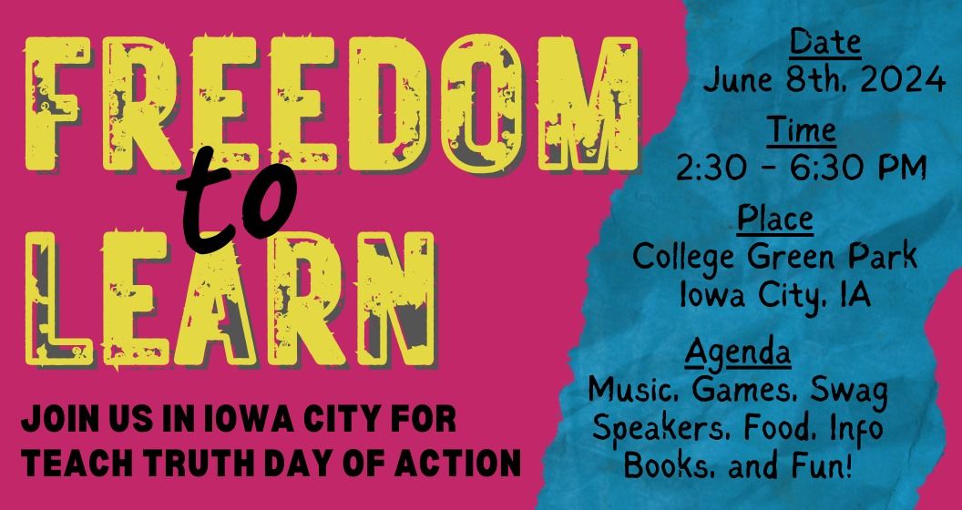 Alongside Great Plains Action Society, Corridor Community Action Network, & Antelope Lending Library, HRP is proud to sponsor & support this year's Teach Truth Day of Action in Iowa City. Join us @ College Green Park on June 8th! #restorehumanity @ZinnEdProject