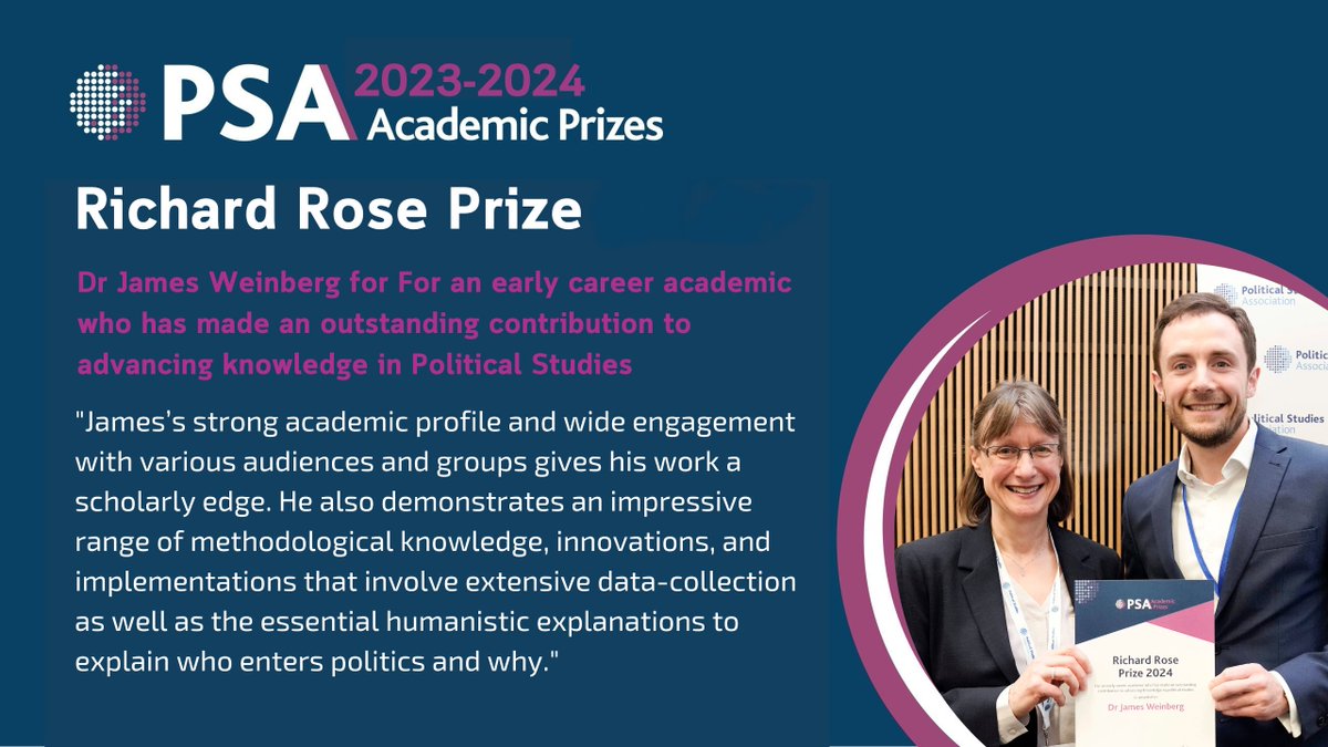 Political Studies Association (@polstudiesassoc) on Twitter photo 🏆 Spotlight on our Academic Prize winners!
This year's Richard Rose Prize was awarded to <a href="/JamesWeinberg1/">Dr James Weinberg</a> (@ShefUniPolitics) for outstanding contributions to advancing knowledge in political studies. Many congratulations!! 👏👏
More: psa.ac.uk/psa/news/psa-c… 🏆 Spotlight on our Academic Prize winners!
This year's Richard Rose Prize was awarded to <a href="/JamesWeinberg1/">Dr James Weinberg</a> (@ShefUniPolitics) for outstanding contributions to advancing knowledge in political studies. Many congratulations!! 👏👏
More: psa.ac.uk/psa/news/psa-c…