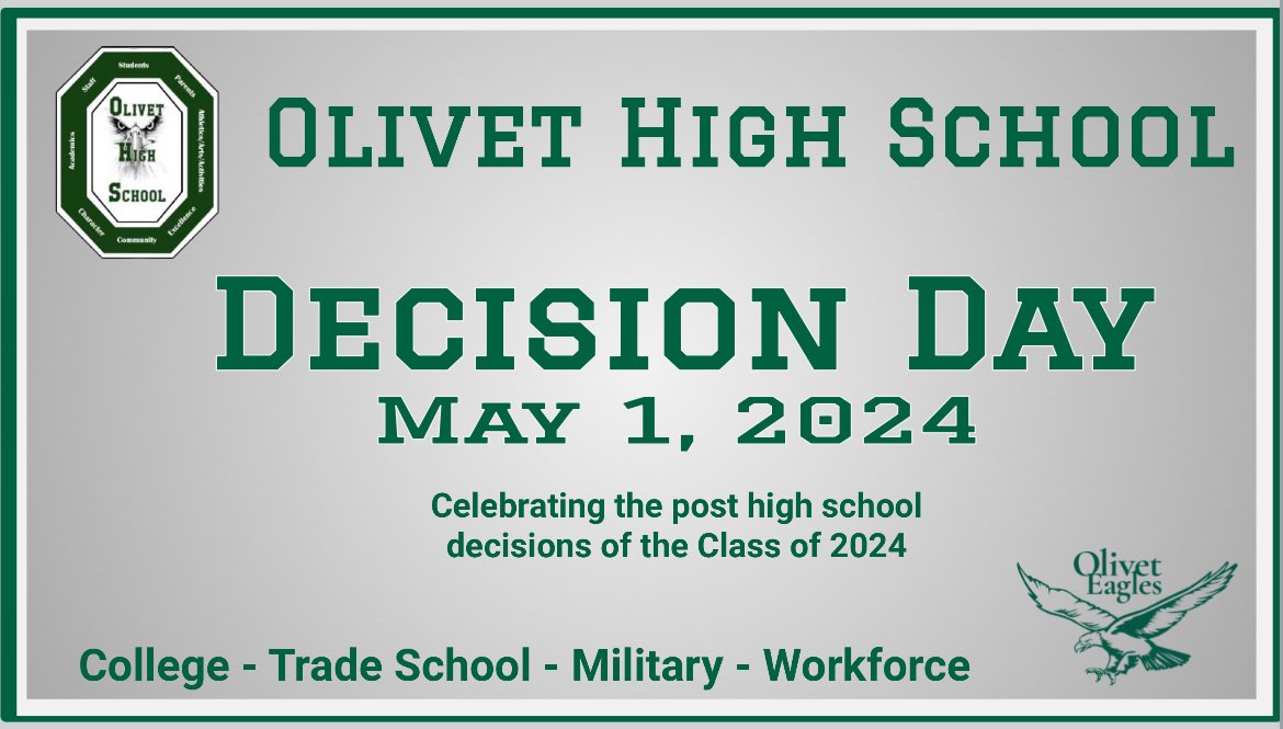 Today is Decision Day for Seniors where we will celebrate the post high school decisions of the Class of 2024 next steps of our students. We are also hosting a job fair for seniors and juniors who may walk away with summer employment.