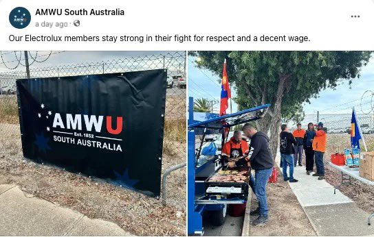 Workers at Electrolux (@theamwu members) in Dudley Park walked off the job for the fourth time on Monday morning (29/1). As reported last week, workers are fighting for an 18% pay increase over 3 years, after not having a single increase since 2022. #ausunions