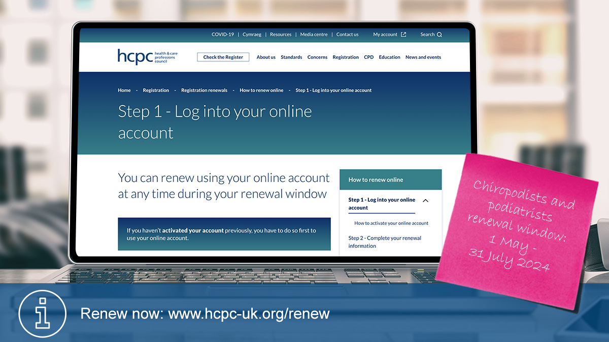 It's time to renew for all #HCPCregistered chiropodists and podiatrists! Log into your online account by latest 31 July 2024 and complete your renewal. Here's a step by step guide on how to do it ➡️ hcpc-uk.org/how-to-renew