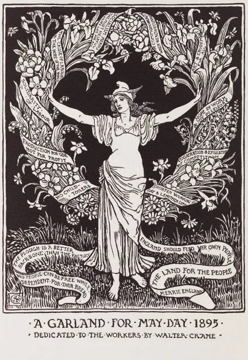 Happy May Day comrades! I am sharing the beautiful Walter Crane print “A Garland for May Day” and thinking about what I would include in my own version of a May Day Garland. There is still so much for workers to fight for. #ausunions