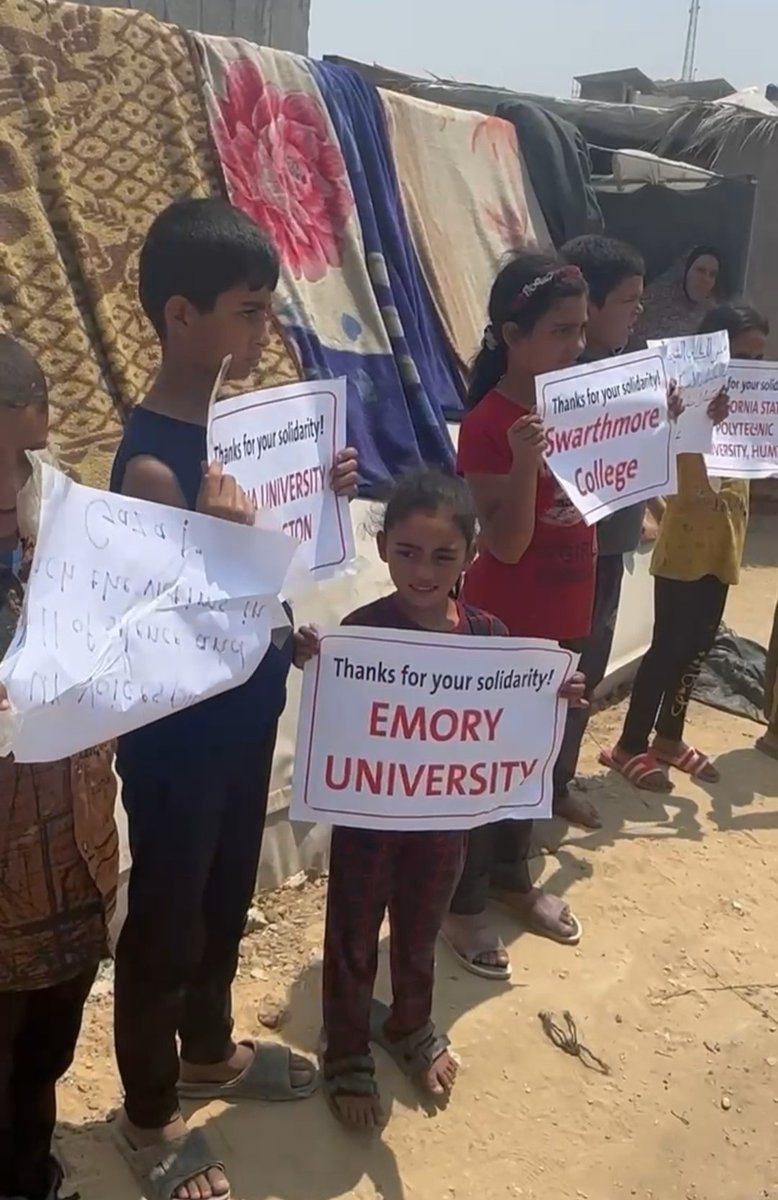 Displaced children in Gaza send messages of acknowledge to the students camping for Palestine at many university campuses across the United States and elsewhere around the world.