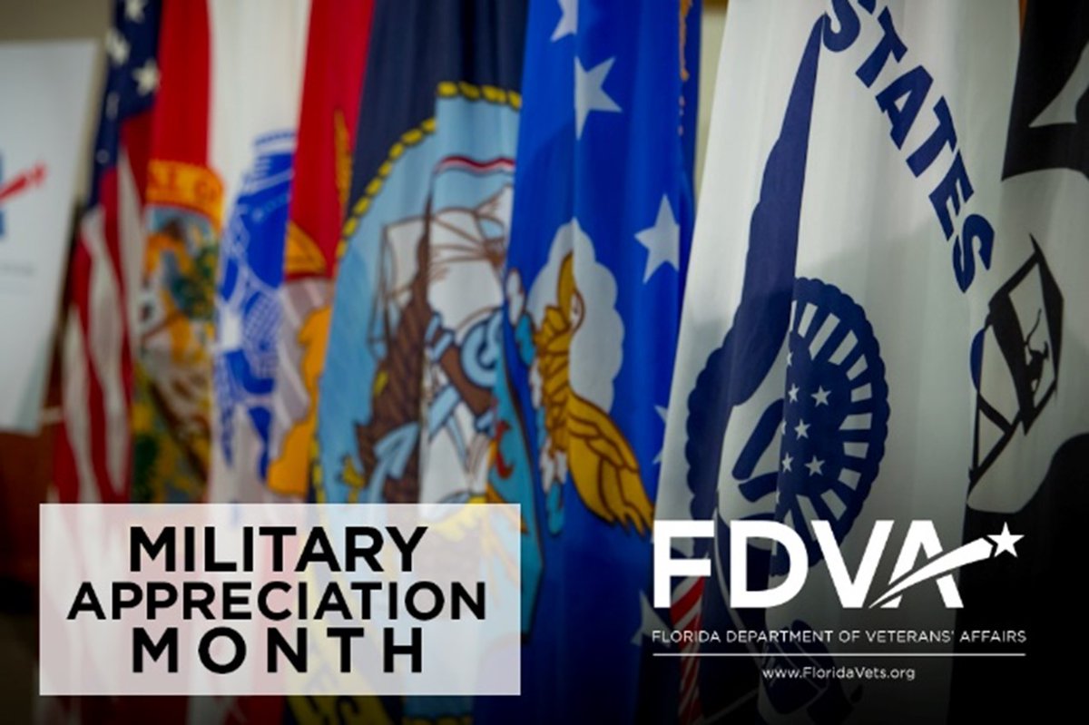 May is Military Appreciation Month. We salute all who have worn the uniform and the family members who support these patriotic men and women. Thank you! #FDVA #FLVets🇺🇸