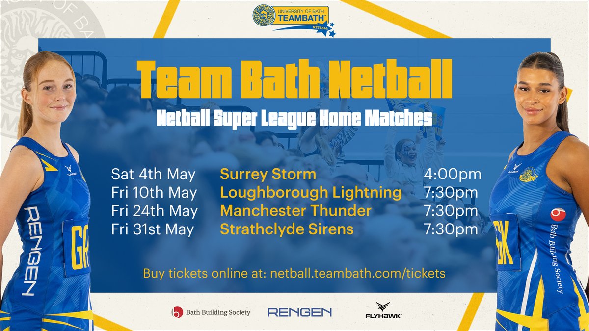 The end of the @NetballSL 2024 season is drawing near and the #BlueAndGold have just four home matches left to play 💪

Get your tickets now ⤵️
netball.teambath.com/tickets/

#Netball #NSL2024 #ForwardsAndFearless #FearlessFridays #Fixtures