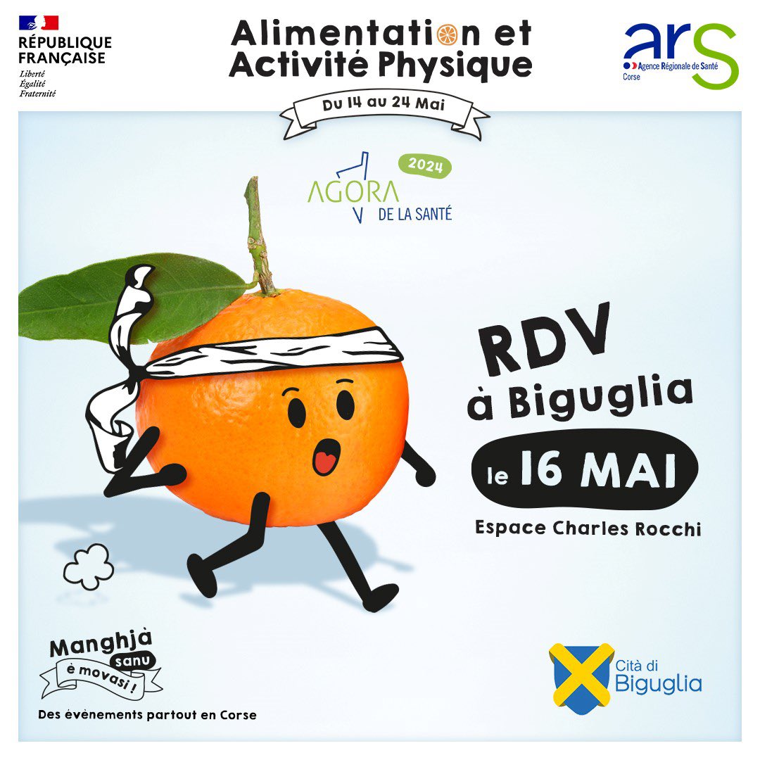 #AgoradelaSanté | on sera partout en #Corse du 14 au 24/05 mais on sera également à @MairieBiguglia #Biguglia Inscription et programme : c’est dispo ✅ Toutes les dates sur le territoire : corse.ars.sante.fr/agora-de-la-sa… #sport #activitephysique #nutrition #bougermanger #bouge30minutes