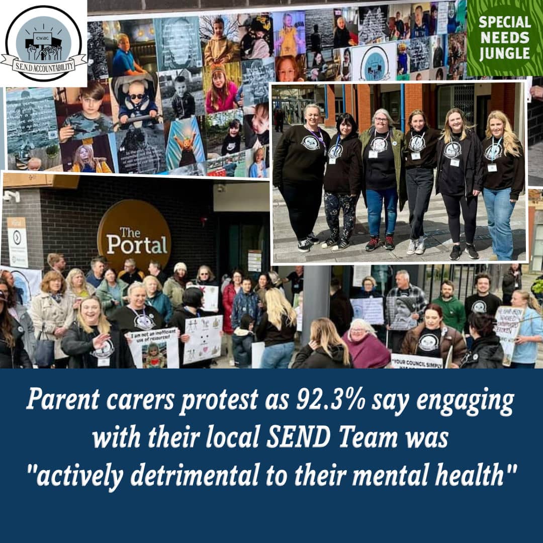 On SNJ: Parents in @Go_CheshireWest protest their treatment by the LA's SEND team that they say is damaging to their mental health as well as to their disabled children's education and future: specialneedsjungle.com/parent-carers-…