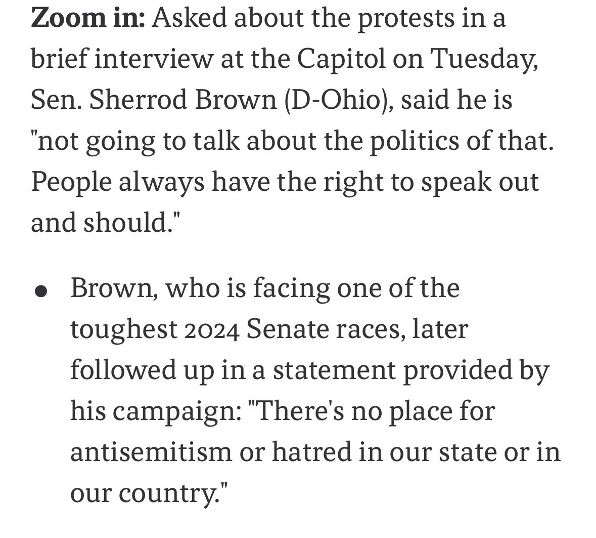 Brown told @stephen_neukam he didn’t want to talk about the politics of the protests… then followed up later via his campaign 👀axios.com/2024/05/01/col…