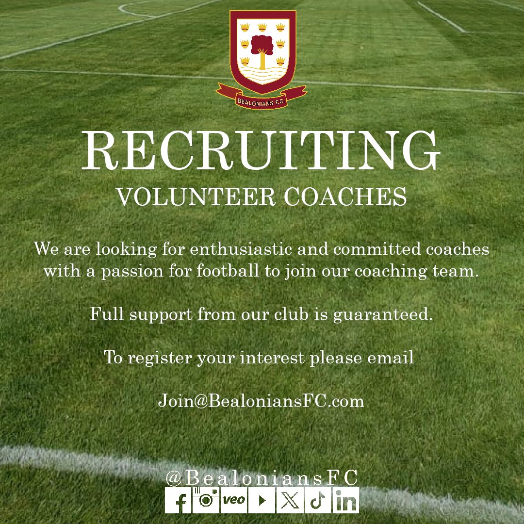 We are looking for coaches for next seasons youth section, if you are interested please get in contact.

⚽️⚽️⚽️⚽️

#BealsFC #Grassrootsfootball #Football #Footballforall #Weonlydopositive #Essex #London #youth #youthfootball #kids #children #young #getinvolved  #coach #coaching