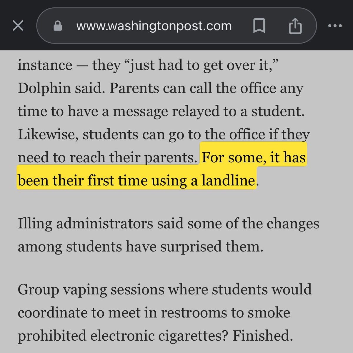 I was reading an article on a (long overdue) cell phone ban in primary/secondary school classes, and this was a funny detail: