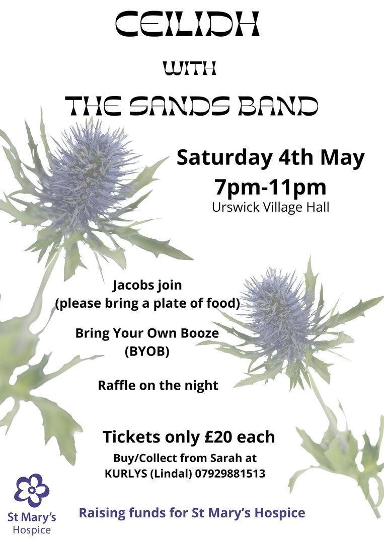 Ceilidh nights are such fun.   Get ready to put your best foot forward and dance the night away with The Sands Band  Please contact Sarah on 07929 881513 for tickets.  See you there!🎼 🎼 🎼