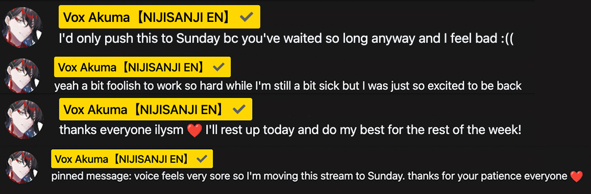 Awww, I hope Milord can rest his throat today and feel better soon! You are not foolish, you are just a hardworking demon ❤️ See you on Sunday for the asset stream, kindred #VoxPopuLIVE