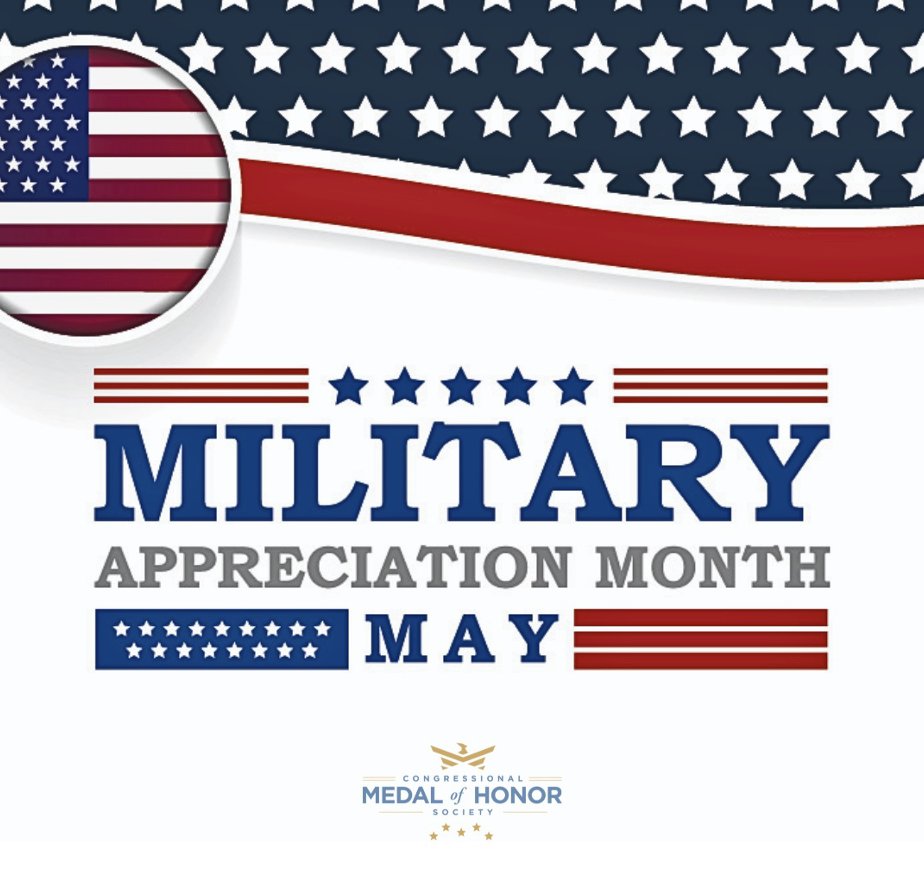 Congress designated May as #MilitaryAppreciationMonth to ensure the nation would show appreciation for our troops, past and present. You can honor our nation’s service members by supporting the mission of Medal of Honor Recipients. Learn more: cmohs.org/foundation/give