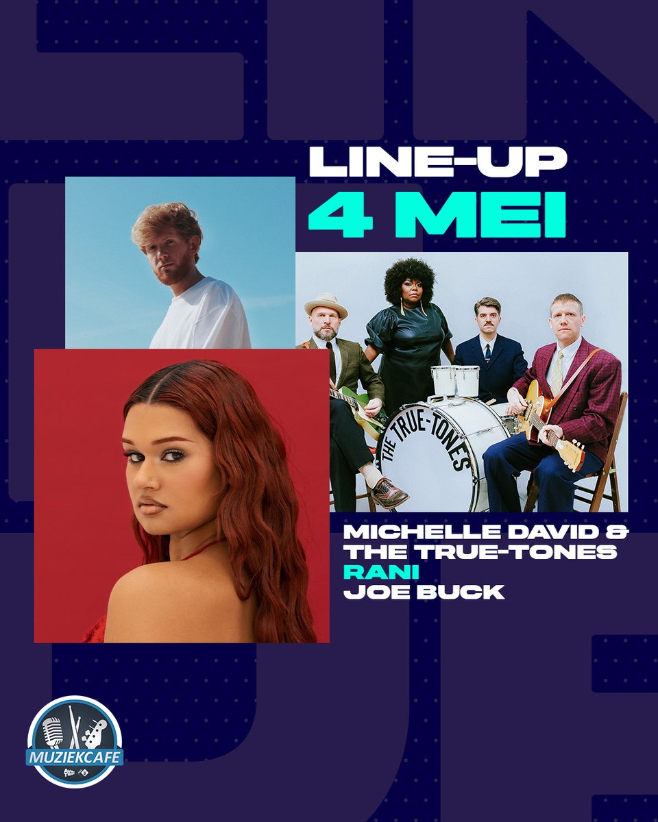 Komende zaterdag is er weer een nieuwe uitzending van Muziekcafé vanuit @deVorstin met een heerlijke line-up: #MichelleDavidandTheTruetones (@rodesia2), #RANI en @JoeBuckMusic. 🔥 Je kunt de uitzending gratis bijwonen! 🙌 Check: radio2.nu/mc-20240504