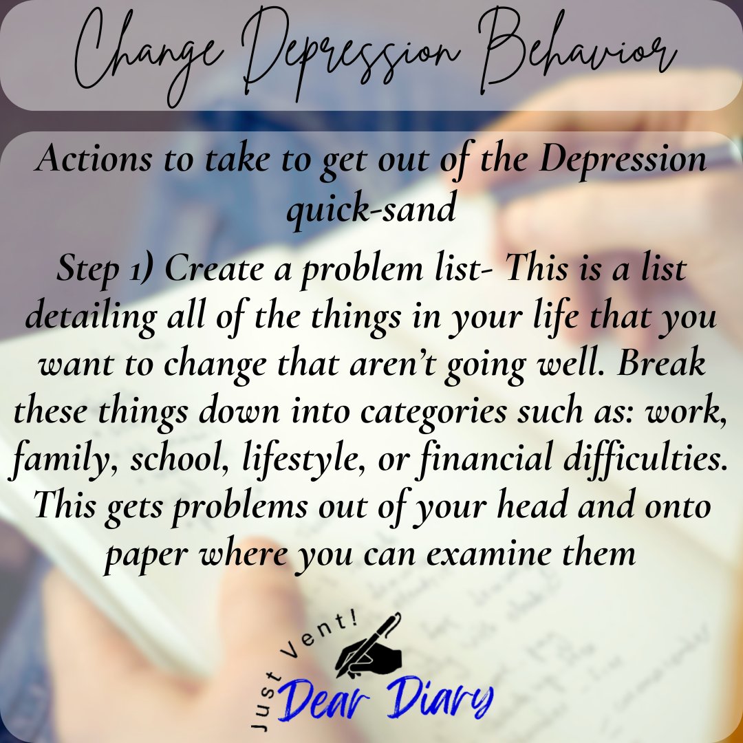 How to change actions caused by depression, create a problem list #day2 #deardiaryke #solutions #mentalhealth #mentalhealthawareness #learningaboutmentalhealth #mensmentalhealth #womensmentalhealth #depression #anxiety #ADHD #PTSD #howto #change #Action #caused #create #problem