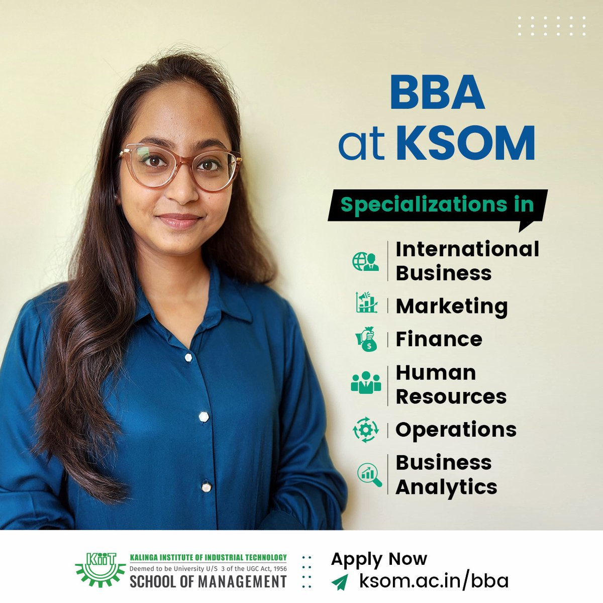 It is one of the few BBA programs in India that offers such varied specializations in the 3rd year.

Apply now at - ksom.ac.in/bba

#ksombbsr #bba #admissionsopen #kiit