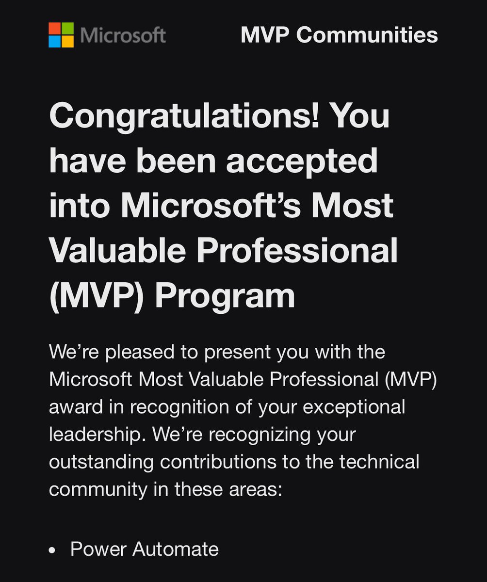【Microsoft MVPを受賞しました！】
たくさんのご支援ご協力により、本日Microsoft MVP受賞の連絡が届きました！！
皆さま本当にありがとうございます。

北海道から全国へ、PowerAutomateから始めるDXを広めていきます。

#MVPBuzz 
#PowerAutomate 
#PowerAutomatefordesktop