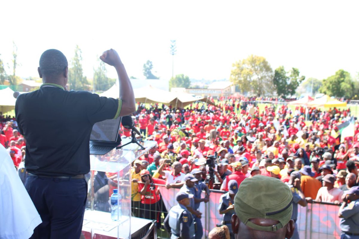 [IN PICTURES] ANC Deputy President, Comrade Paul Mashatile is delivering an address at the COSATU May Day Rally at Elkah Stadium, Rockville, Soweto, in Gauteng #VoteANC #VOTEANC2024 #MayDay2024 #LetsDoMoreTogether