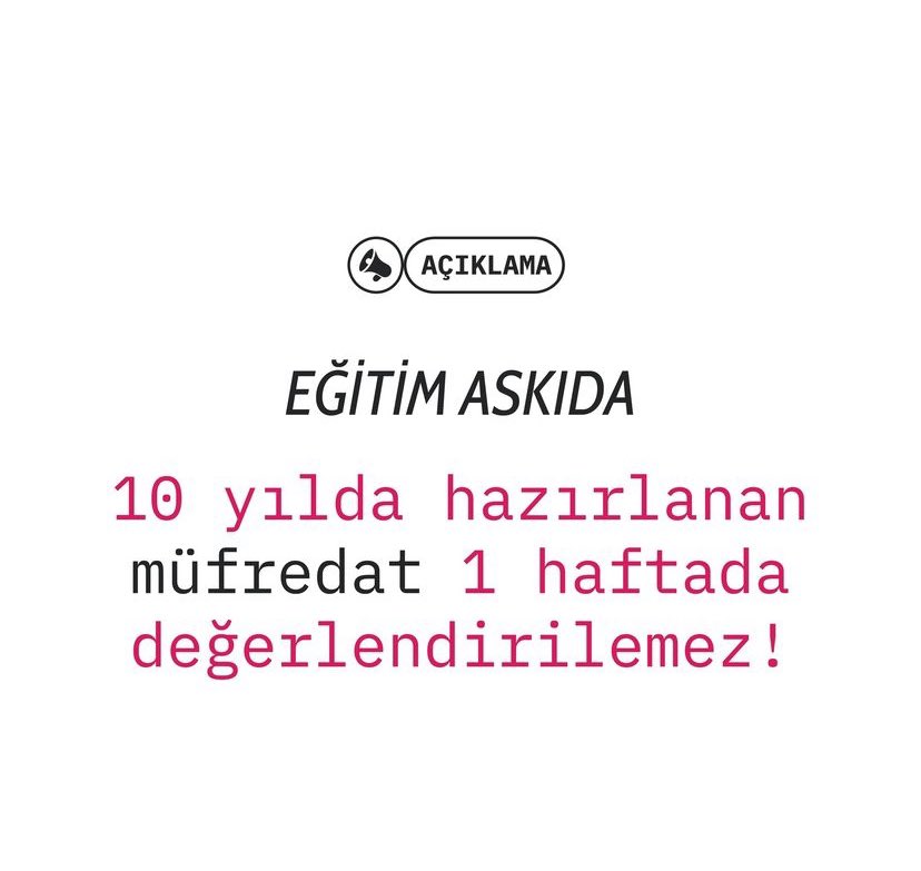 Eğitim Askıda: 10 yılda hazırlanan müfredat 1 haftada değerlendirilemez! 👇
egitimreformugirisimi.org/egitim-askida-…
#NitelikliEğitimİçin #KatılımcıMüfredat #EğitimAskıda
@KESK1995 @egitimsen @VeliDer_KSK @VeliderB @VDatca @VeliderBuca @veliderantalya @ihdgenelmerkez @kom_cal @ihsdaorg @esitiz