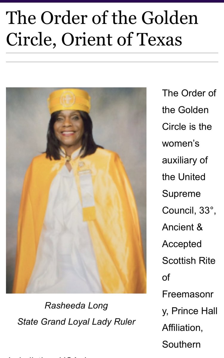 WHAT'S THIS? 🤔 FREEMASONRY? Meet Rasheeda Long, the 'State Grand Loyal Lady Ruler' of The Order of the Golden Circle, Orient of Texas – The Most Worshipful Prince Hall Grand Lodge of Texas mwphglotx.org/the-order-of-t…