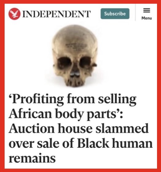 “A PERPETUATION OF A DARK LEGACY OF COLONIALISM” ‘Profiting from selling African body parts’: Auction house slammed over sale of Black human remains An auction house in Dorset is advertising 20 ancient Egyptian human skulls for sale. 1/