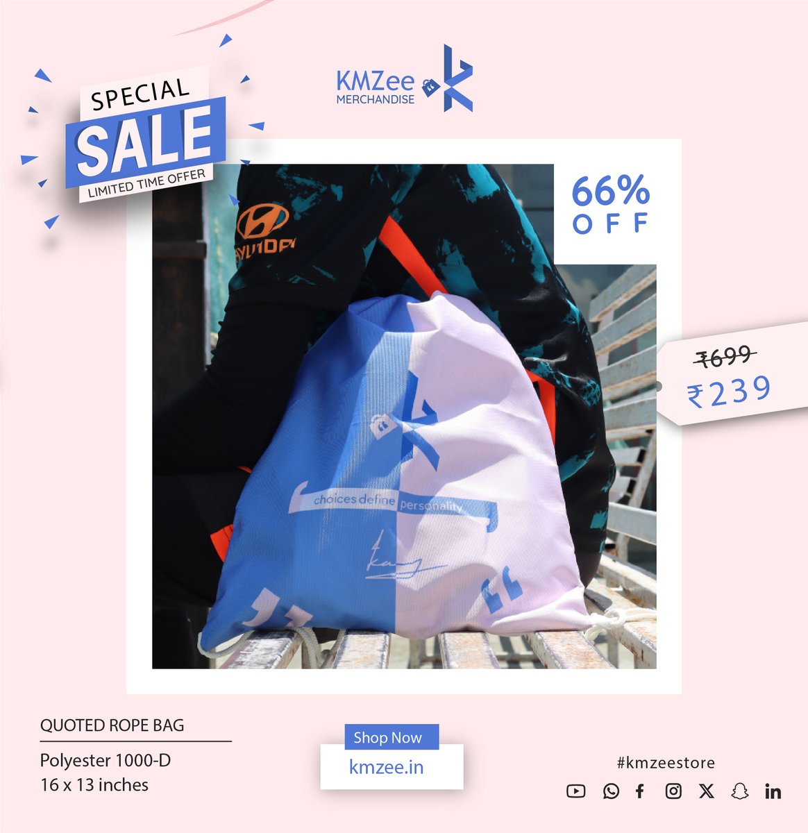 kmzee_store's tweet image. Upgrade your accessory game with our signature quoted drawstring rope bag made from durable 1000-D Polyester✨

Shop now only at kmzee.in

#FashionDeals #BagSale #PolyesterBag #DiscountAlert #LimitedTimeOffer #ShopNow #FashionAccessories