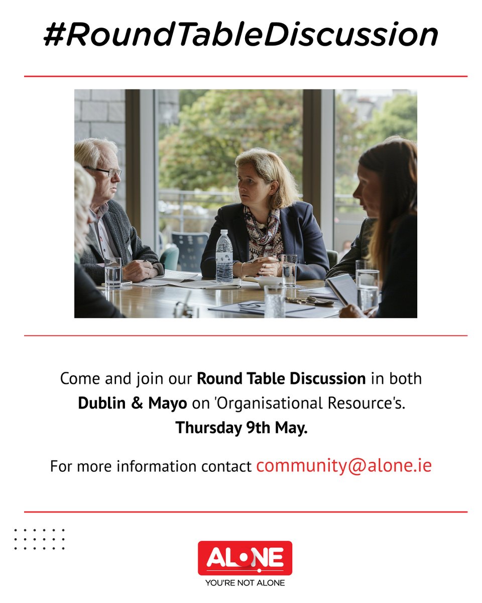 Come join our Round Table Discussion in both Dublin & Mayo on 'Organisational Resource's -Thursday 9th May. Meet other local organisations, discuss challenges & opportunities, pathways and building connections. Register here: forms.office.com/e/yJJ56xi8fX #CommunityImpactNetwork