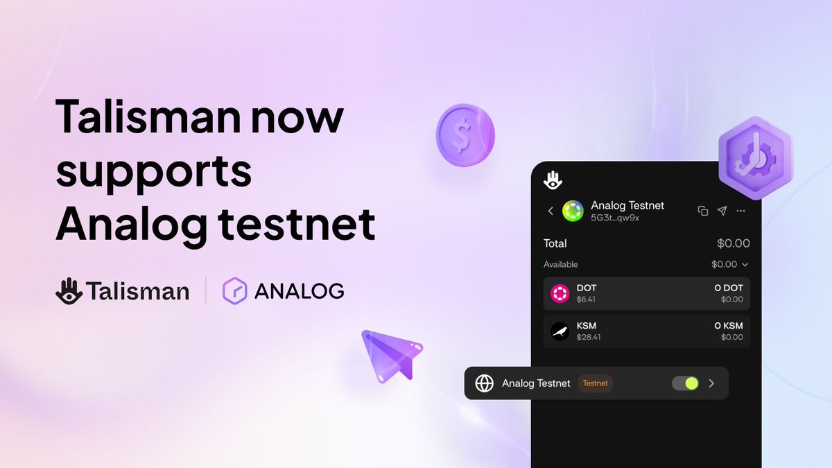 Talisman Wallet now supports @OneAnalog testnet, a Layer-0 cross-chain  protocol for seamless blockchain interoperability. 🚀 The best way to  access the Analog testnet is via the Talisman Wallet! Time to start earning