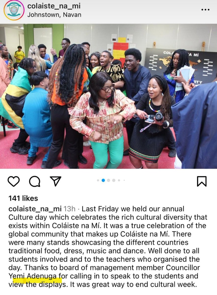 ' Cultural ' day in a school in Navan. No other politician invited except Nigerian/ African councillor for Fine Gael Yemi Adenuga.
The schools are being indoctrinated into anything but Irish culture.
.