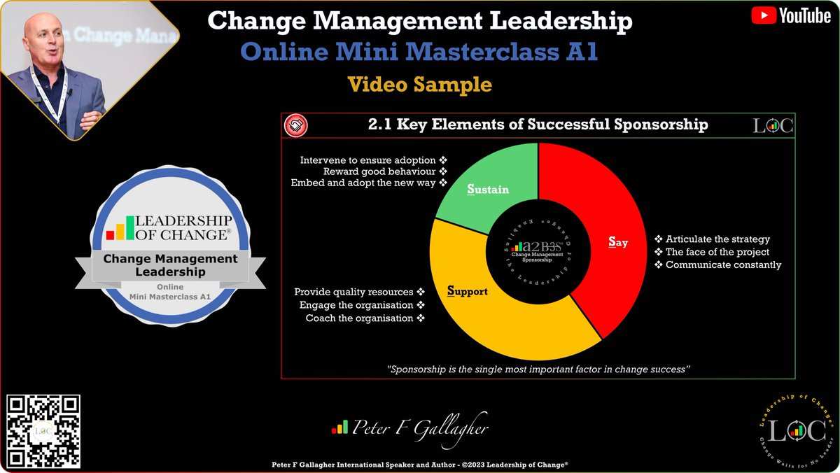 #LeadershipofChange Change Management Leadership SAMPLE SPONSOR LEARNING VIDEO Online Mini Masterclass A1 • 10 mini masterclass lessons on change leadership • Over 70 minutes of video • Curated reading #ChangeManagement bit.ly/3KmlW5y