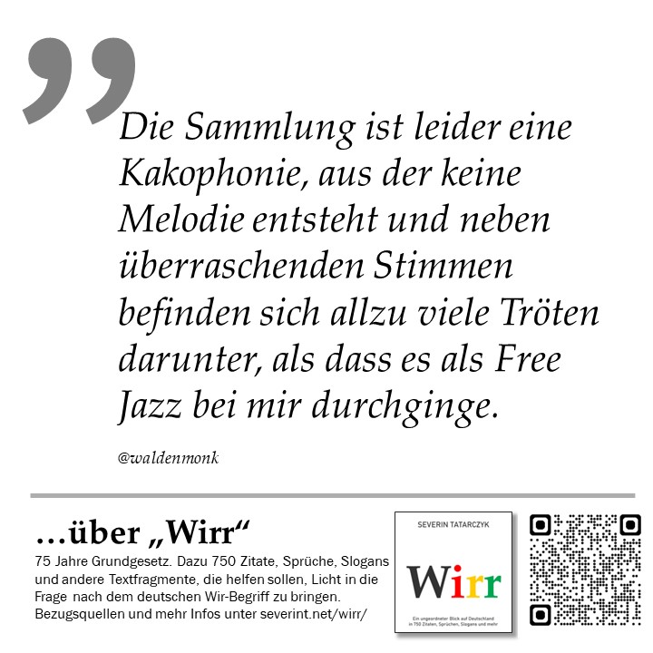 stagerbn's tweet photo. Das ist bisher fast meine liebste Kritik, denn genau so wirr sollte #Wirr werden:
"eine Kakophonie, aus der keine Melodie entsteht und neben überraschenden Stimmen befinden sich allzu viele Tröten darunter, als dass es als Free Jazz bei mir durchginge."
https://t.co/ZSky8iwwo1 https://t.co/c1PwHqdO76