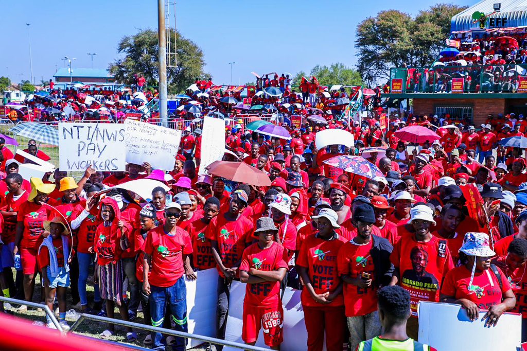 [IN PICTURES]: President @Julius_S_Malema in a community meeting with people of Hammanskraal. 

Workers' Day holds profound significance in South Africa due to our history of the systematic exploitation and oppression of black labour. #EFFCommunityMeetings